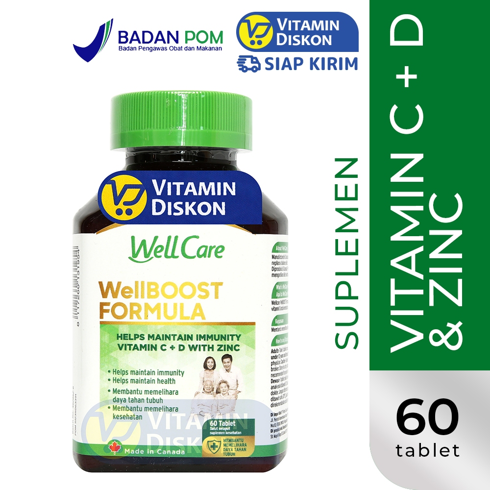WELLCARE WELLBOOST FORMULA VITAMIN C + D + ZINC 60 TABLET | Suplemen dan Multivitamin Daya Tahan Tub