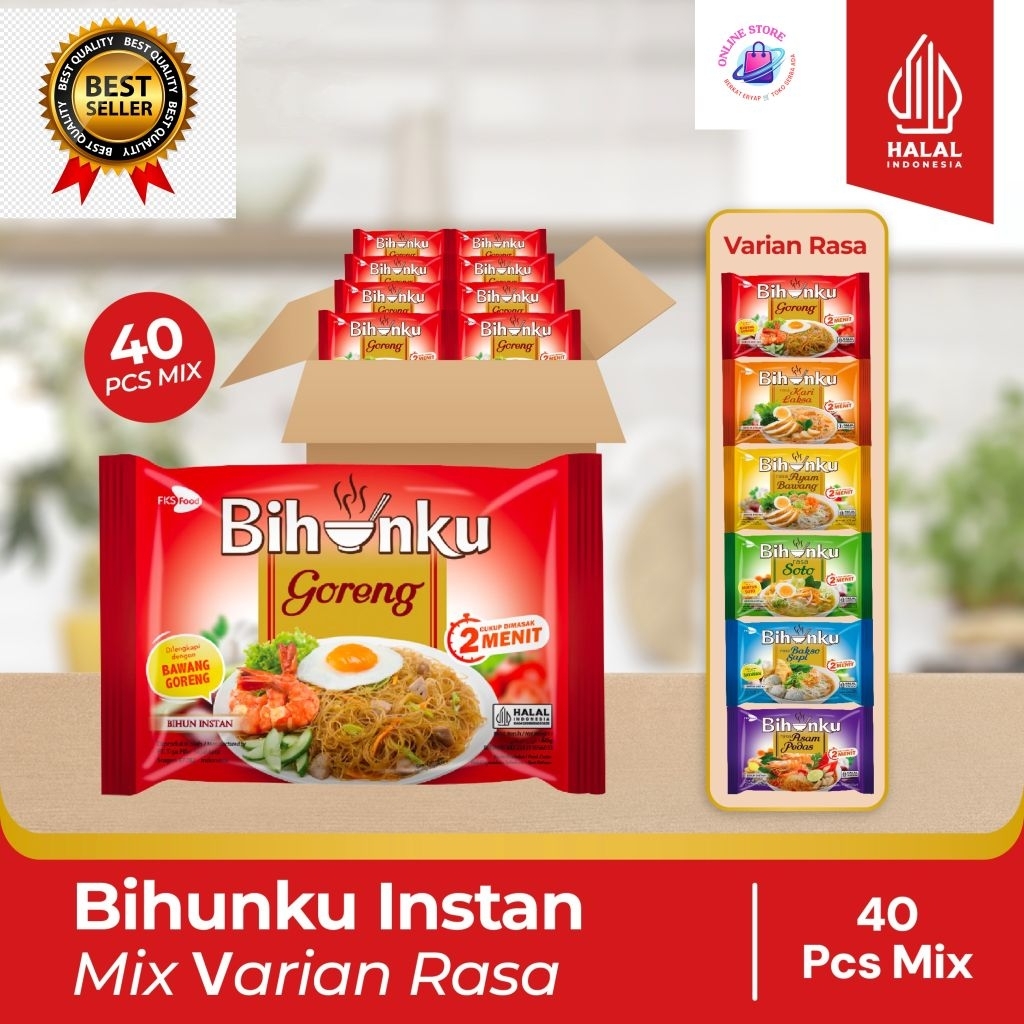 

Paket komplit Bihunku Instan - Mix Varian Rasa - 1 karton - 40 Pcs - 55 gr