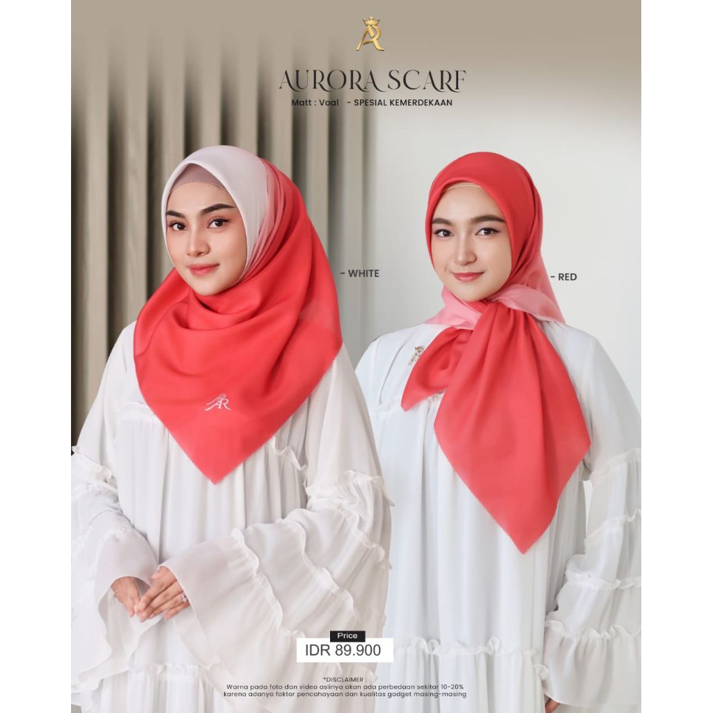 AURORA SCARF merah putih ( hijab segi,4 ) terbaru by Arrafi ori