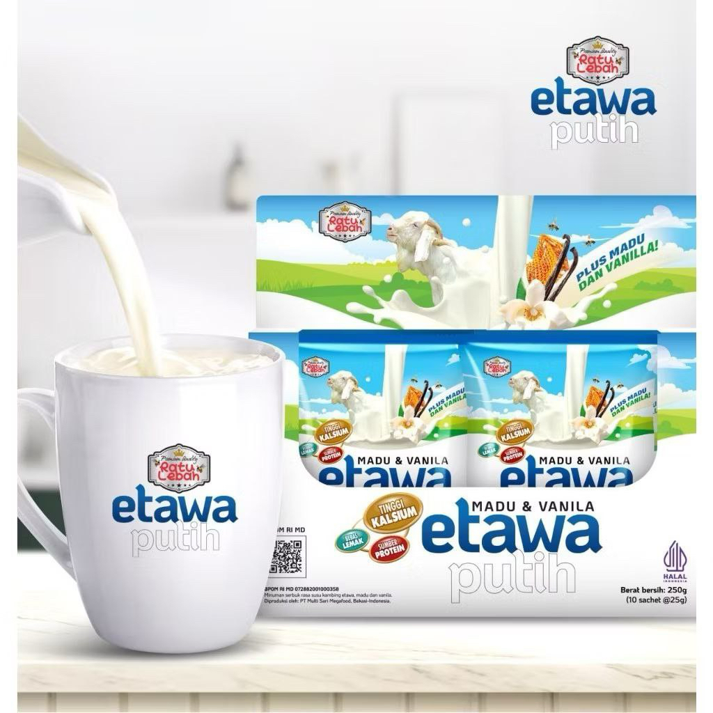 

Susu Kambing Etawa Putih Ratu Lebah Madu Vanilla & Madu Jahe 1 Box 10 Sachet