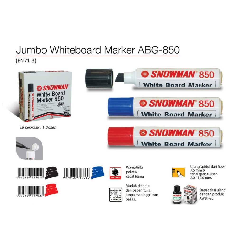 

SPIDOL WHITE BOARD 850 HITAM SNOWMAN (pcs)
