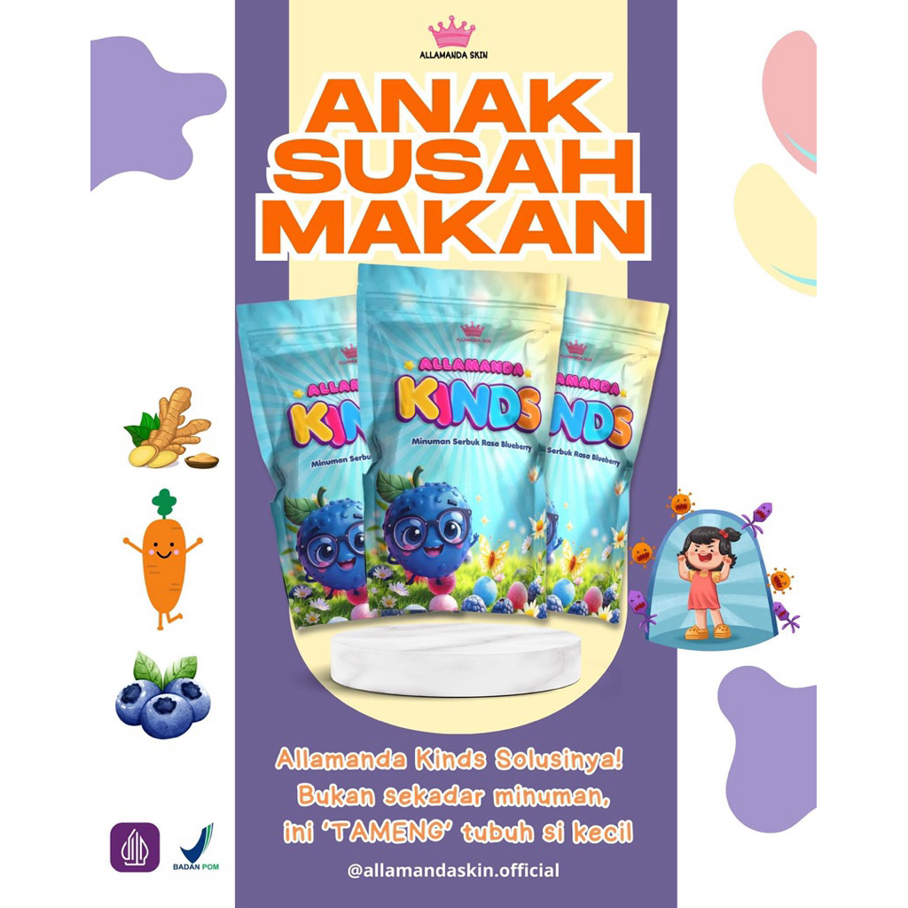 

ALAMANDA KINDS MINUMAN SERBUK RASA BLUEBERY BAIK UNTUK TUMBUH KEMBANG ANAK