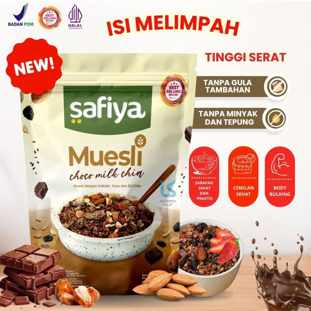 

Muesli Safiya Choco Milk Chiaseed With Almond Oatmeal Instan Isian Lengkap Sereal Diet Sehat Sarapan Praktis