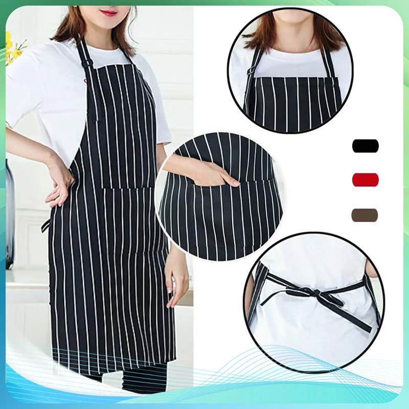Apron Celemek Masak Apron Motif Garis Celemek Cafe Barista Apron