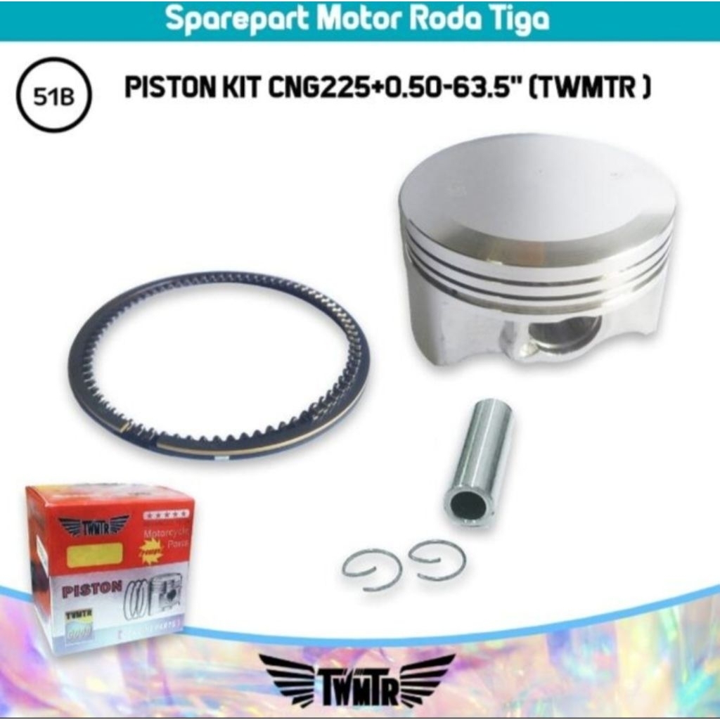 Piston kit CNG225 +0.50- 63.5" (51B) Sparepart Roda Tiga