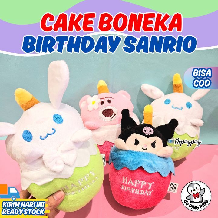 Boneka Cake Ulang tahun Happy Birthday LED tanpa Suara Kado Hadiah Anak Perempuan dan Laki-laki/ Bon