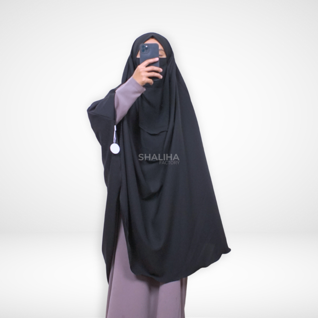 ShalihaFactory - Ayumi French Khimar Jumbo Long Oval Menutup Lengan Jetblack