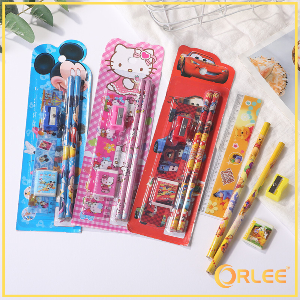 

Orlee Oficial Store Stationery Set 5 in 1 Alat Tulis Anak Sekolah Penghapus Penggaris Pensil Serutan Karakter Lucu Random Y9011