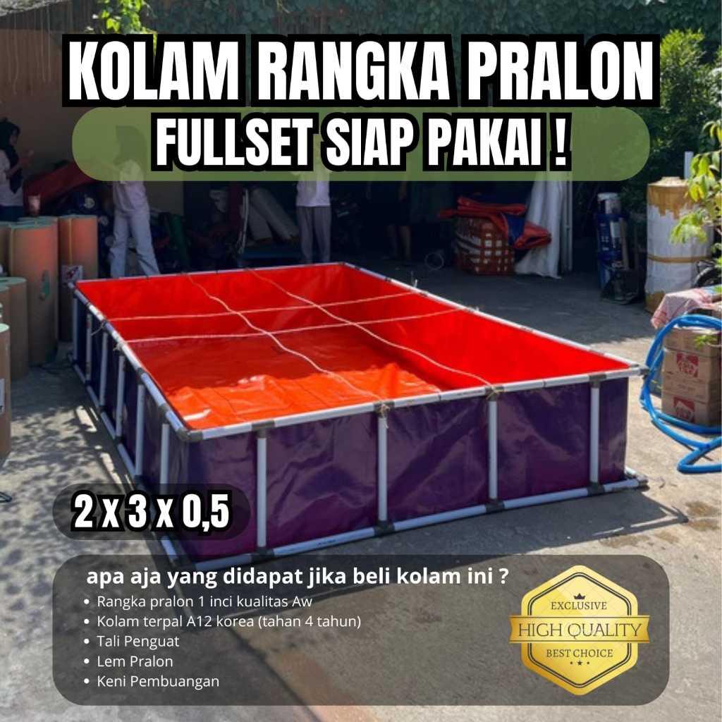 Kolam Terpal Ikan Fullset Rangka Pralon Ukuran 200x300x50 / 2x3x0,5 Rangka Pralon Ukuran 1 inci