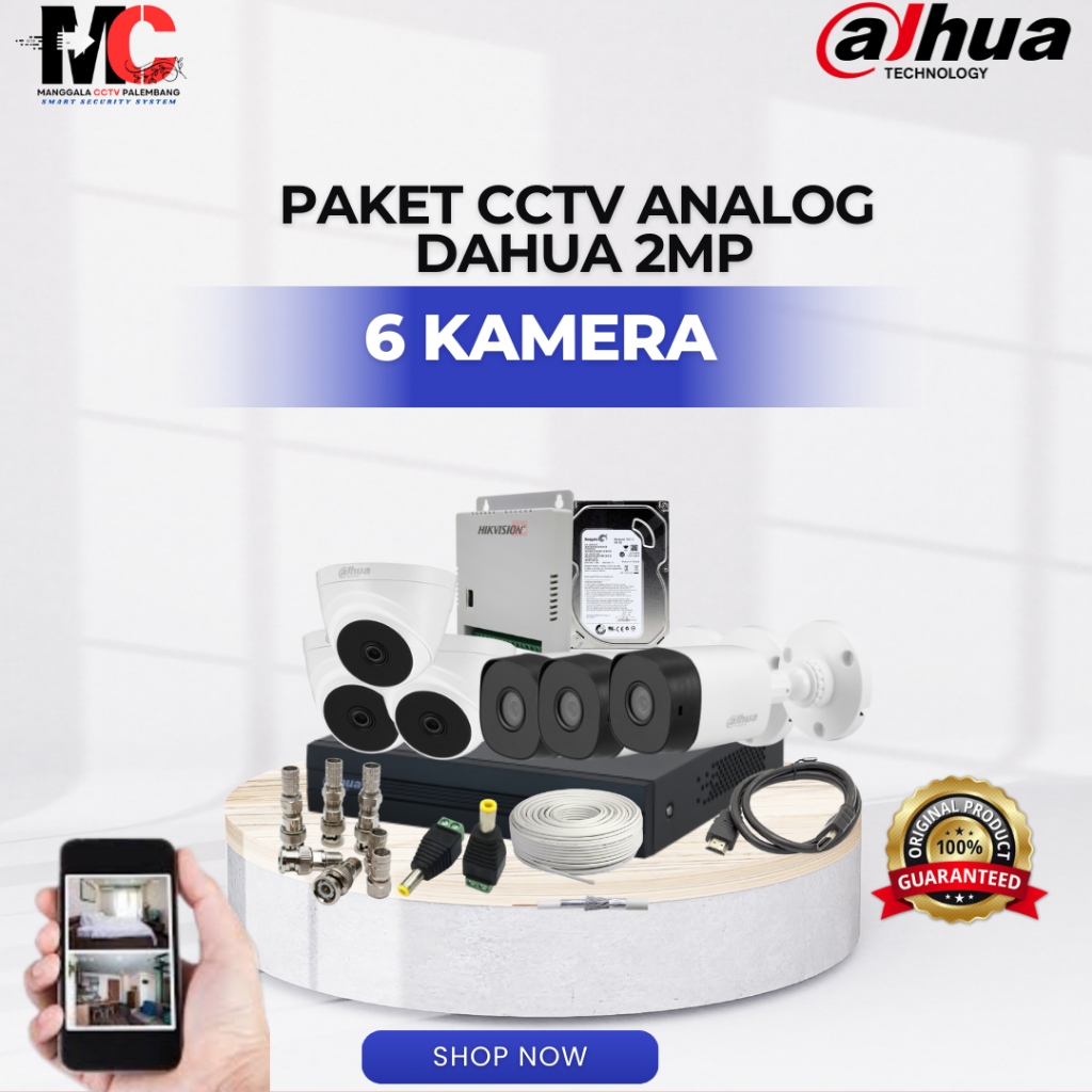 PAKET 6 KAMERA DAHUA 2MP INFRARED DVR 8 CHANNEL CCTV PROMO LENGKAP SIAP PASANG