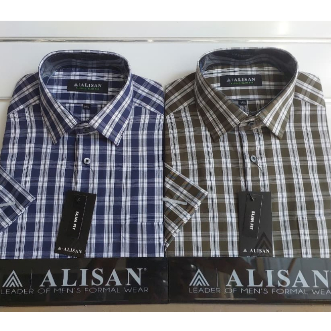 Kemeja ALISAN Motif KOTAK LENGAN PENDEK SLIMFIT