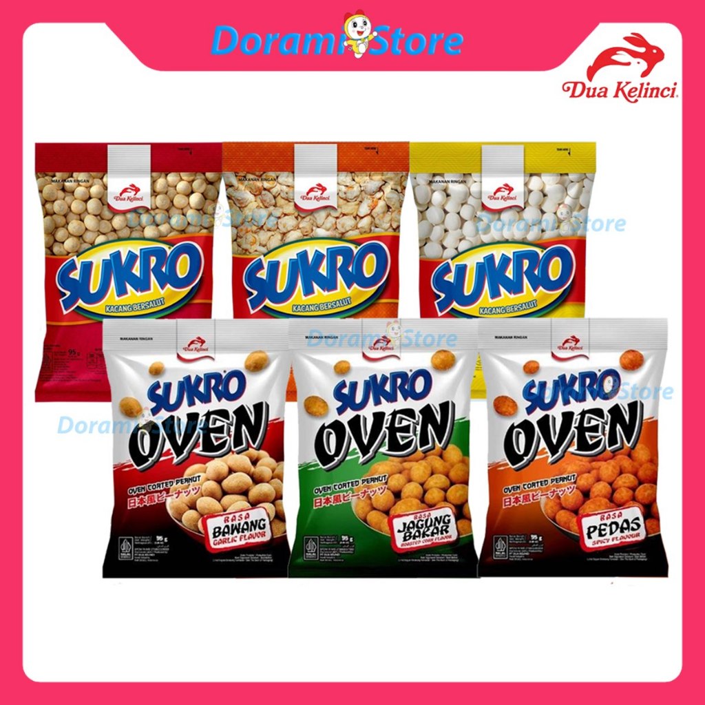 

Sukro Dua Kelinci 95gr / Sukro BBQ / Sukro Oven / Sukro Kribo / Kacang Bersalut Enak dan Praktis