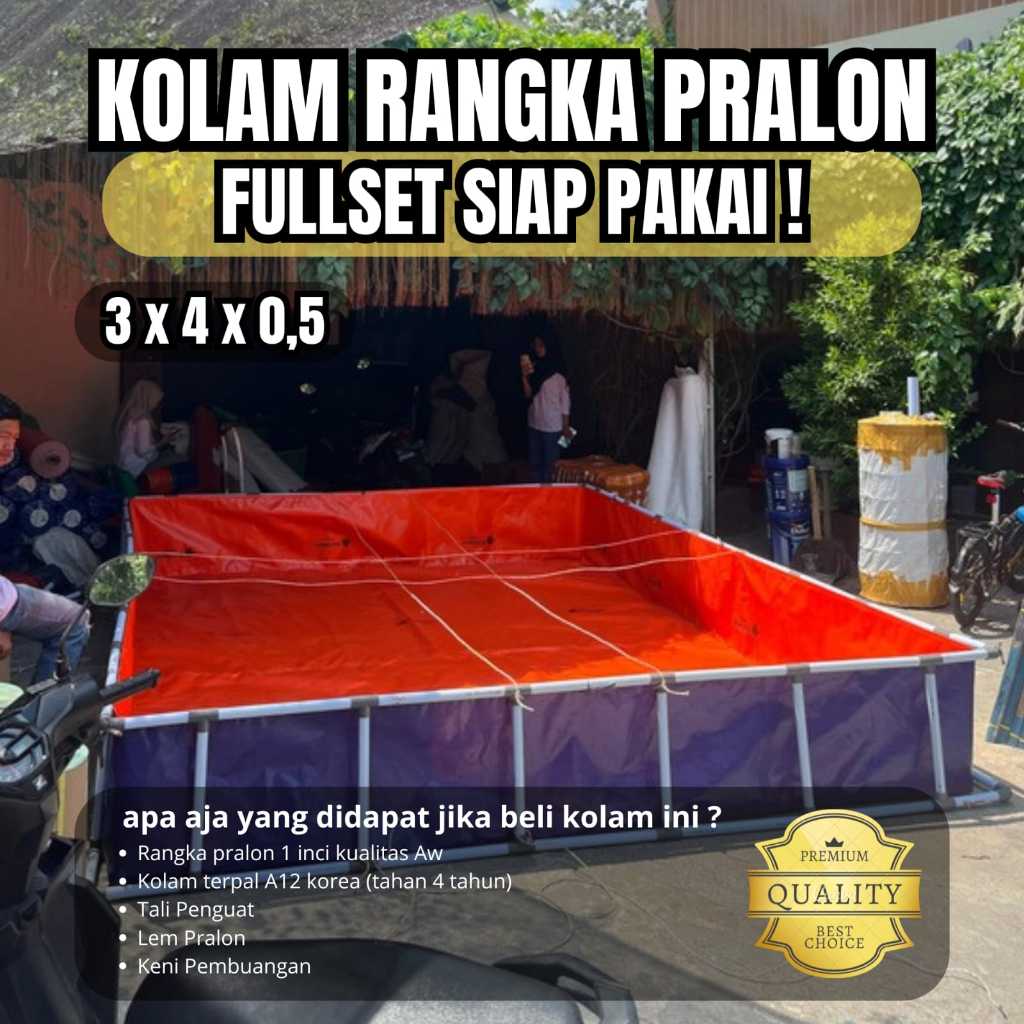 Kolam Terpal Ikan Fullset Rangka Pralon UKuran 300x400x50 / 3x4x0,5 Rangka Pralon Ukuran 1inci