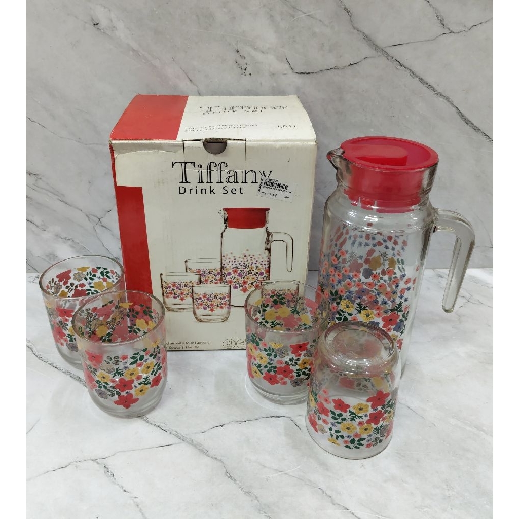 GELAS KACA SET + PITCHER 1 LITER TIFFANY / PITCHER SET / GELAS TAMU - TIFFANY