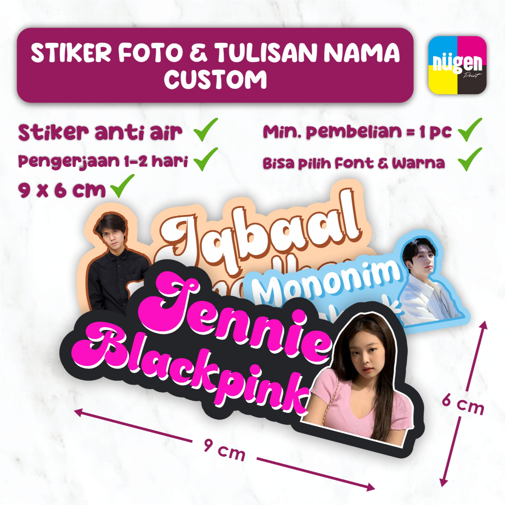 

Stiker Custom Foto dan Tulisan Nama Custom Gambar Cetak Waterproof Stiker Custom Photo Custom Name