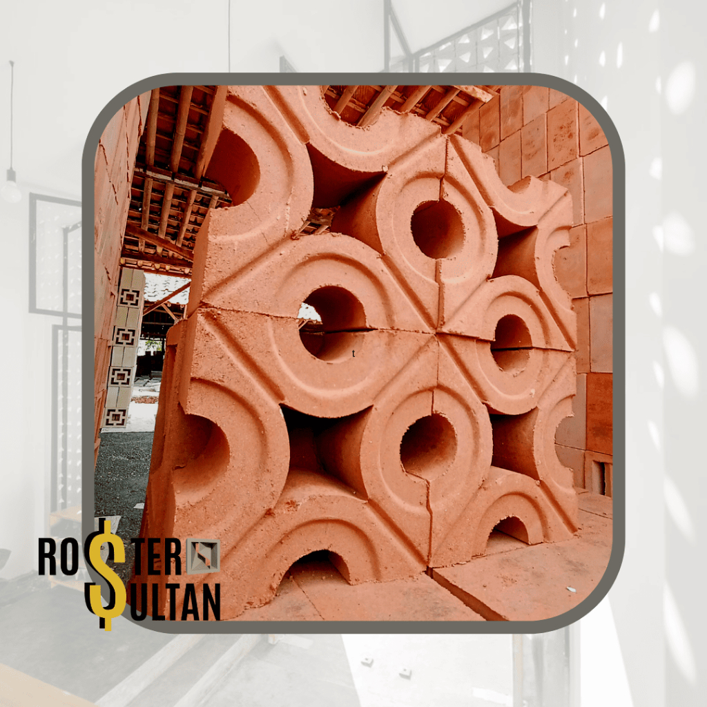 Roster Beton Lubang Angin Minimalis | Ventilasi Udara & Dekorasi Dinding Rumah – Motif Daun Teracota