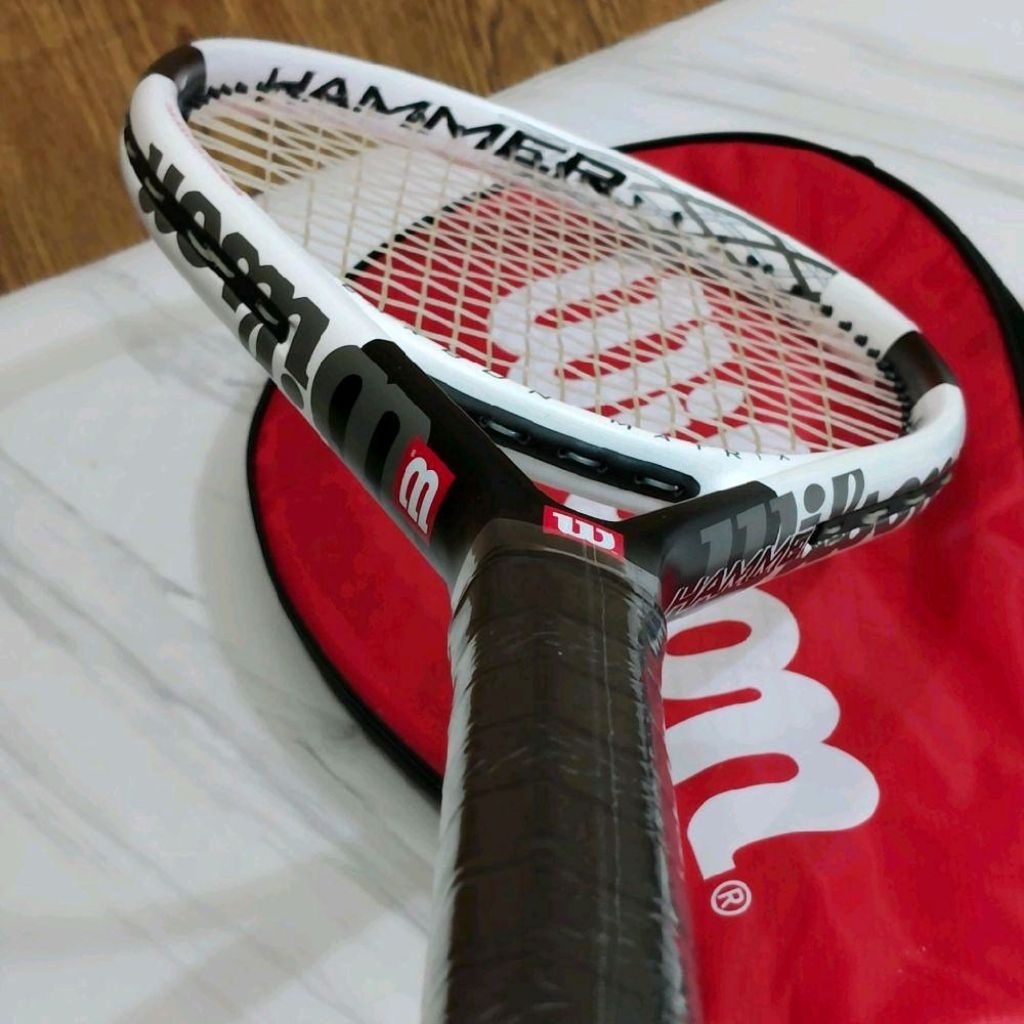 Raket Tenis Wilson Hammer Matrix White Carbon Oversize Siap Pakai