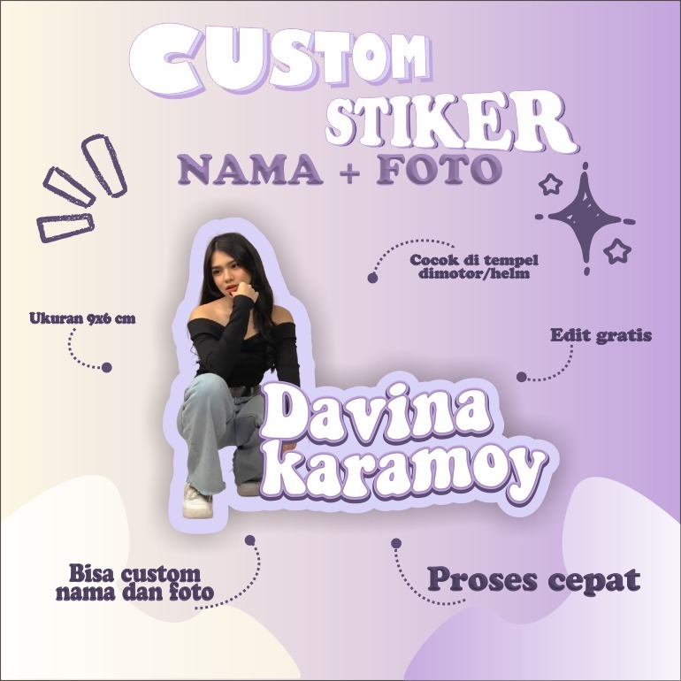 

STIKER CUSTOM FOTO dan Tulisan Nama - Cetak Photo Stiker Waterproof
