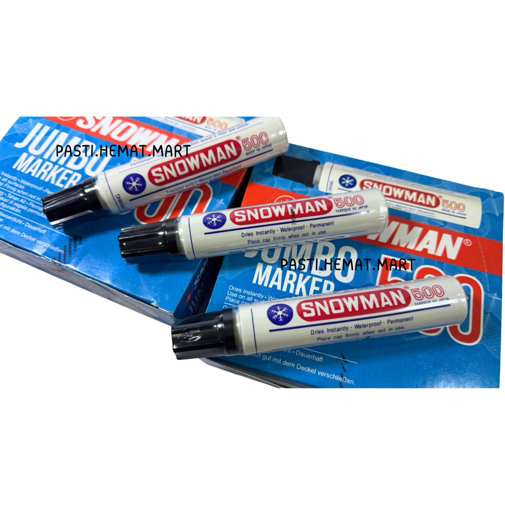 

Spidol Permanent Jumbo Snowman FT500 | Hitam | Ujung Tebal 12mm / Anti Air & Refillable