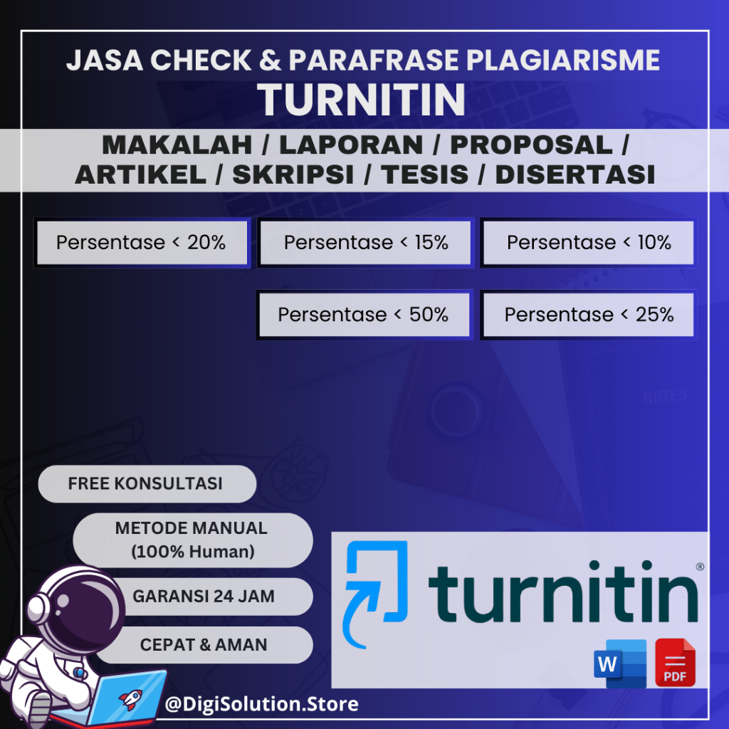 JASA CHECK PLAGIASI TURNITIN DAN PARAFRASE MANUAL | 100% HUMAN | PENURUNAN SKOR PLAGIASI TURNITIN