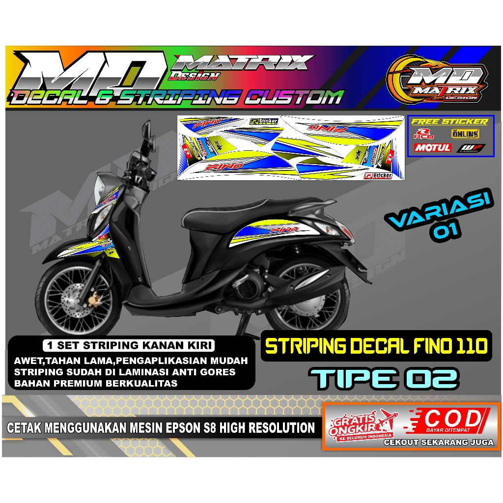 STRIPING DECAL VARIASI YAMAHA FINO 115 | TIPE 02