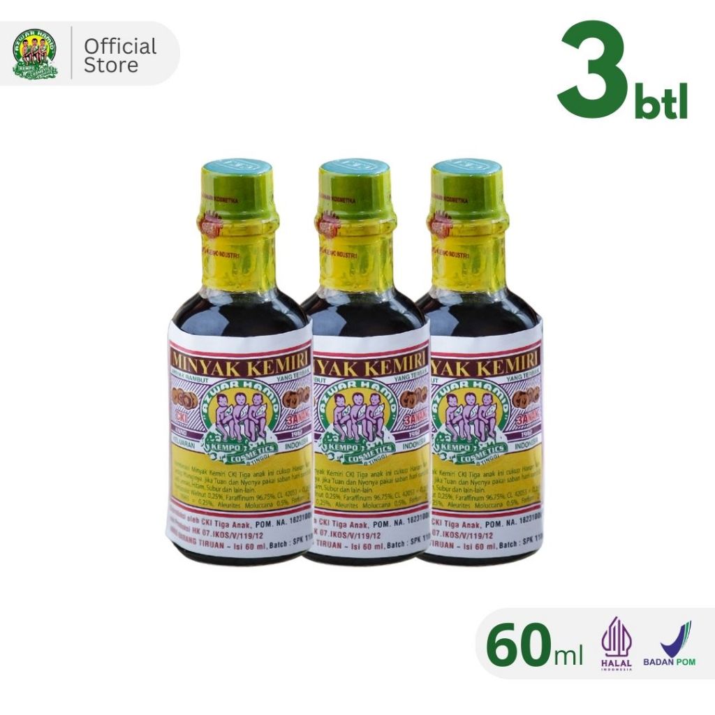 Minyak Kemiri Cap 3 Anak / Minyak Kemiri Penumbuh Rambut Bayi Anak & Dewasa (3 Botol)