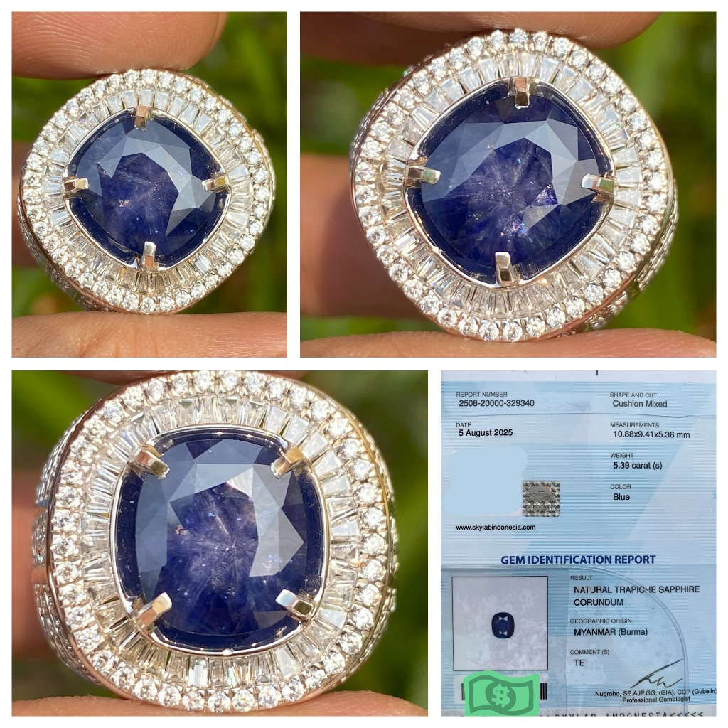 Natural 5.39ct blue trapiche sapphire myanmar burma heat