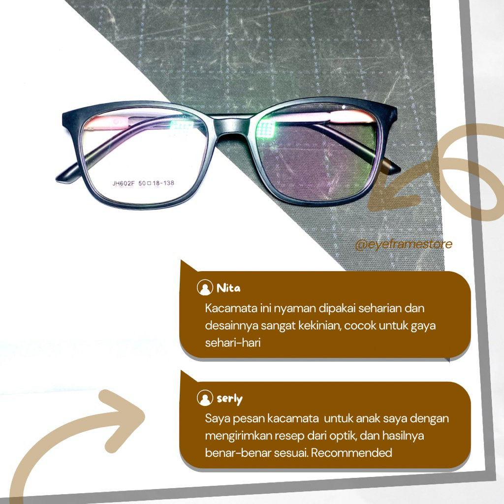 Kacamata Anak 9–13 Tahun – Lensa Anti Radiasi Blueray | Bisa Custom Minus | Model JH602