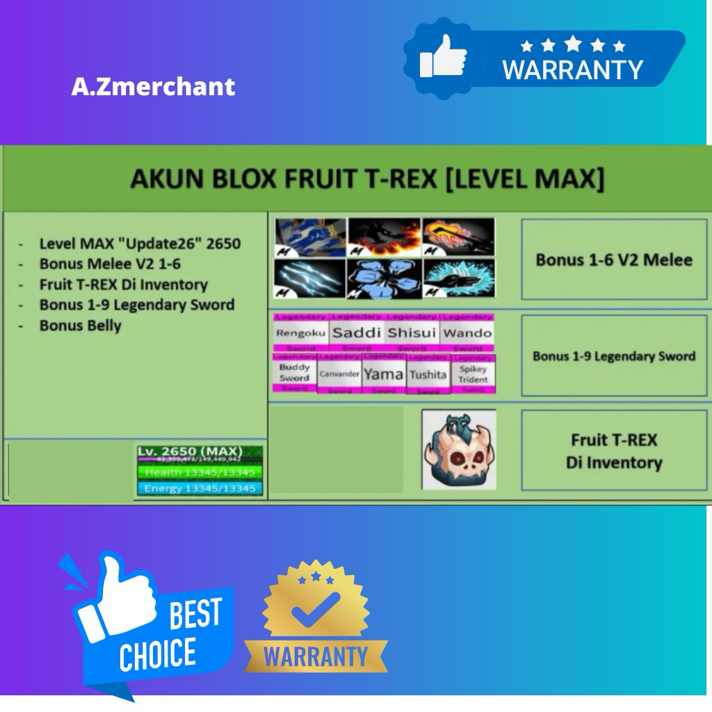 jual Akun Blox Fruit T-REX [Level MAX]