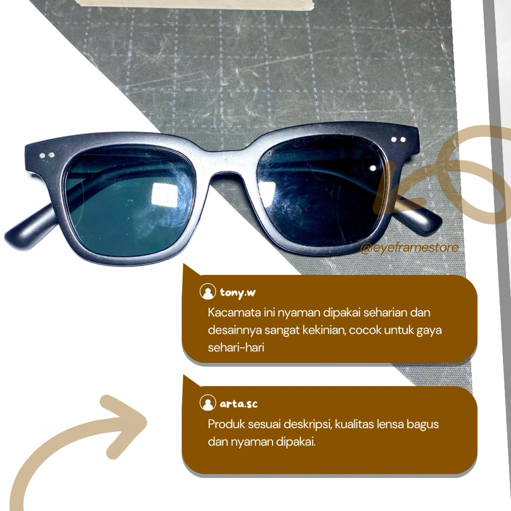FW524 Kacamata Hitam kaca asli Wayfarer Kotak Pria Wanita - Sunglasses Matte Black Doff Anti UV