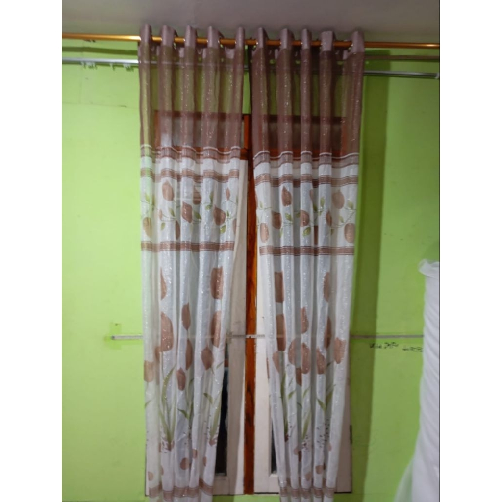 Gorden Smokring Gorden vitrase motif import Bunga tulip Tirai jendela Lapisan hordeng