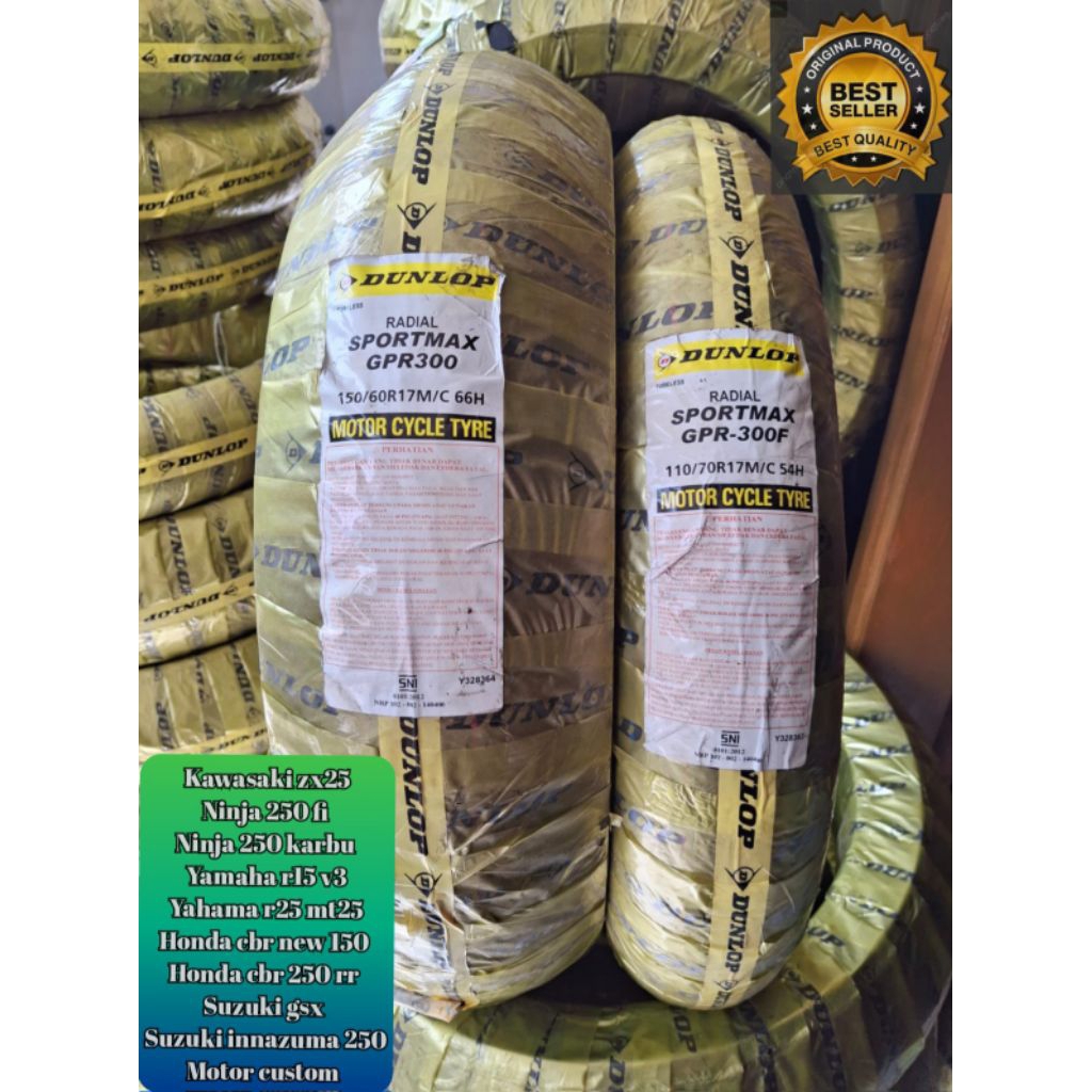 Dunlop 110/70 & 150/60 ring 17 gpr 300 sportmax . pnp ninja 250 r25 cbr 250 zx25 supermoto