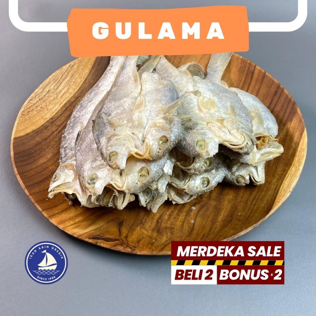 

Ikan Asin Gresik Ikan gulama glomoh kepala batu belah asin gurih berat 500 gram