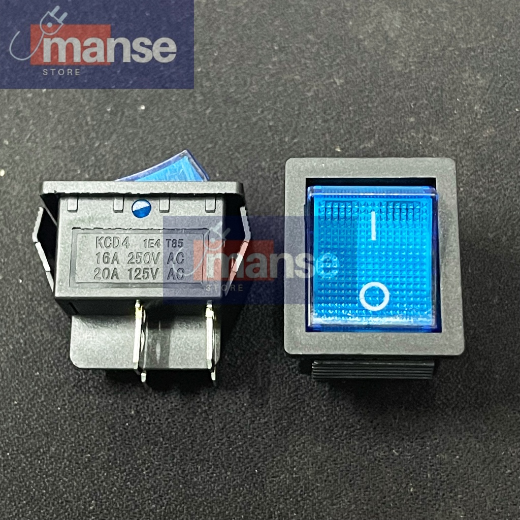 [SATUAN] Saklar 4 Kaki On Off Lampu Biru / Switch 4 pin Besar (Kualitas Bagus)