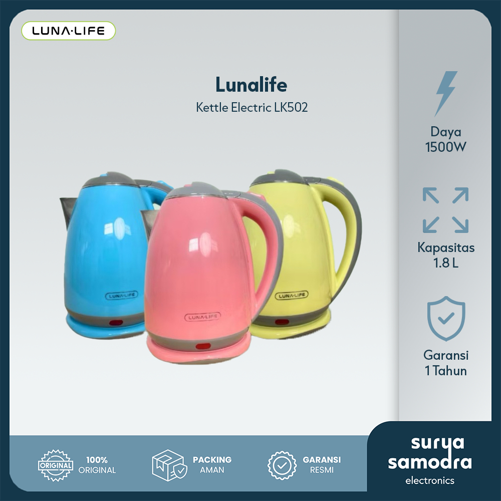 LUNALIFE Teko Listrik Pemanas Air Listrik Electric Kettle 2 Liter 500 Watt Official Warranty SNI