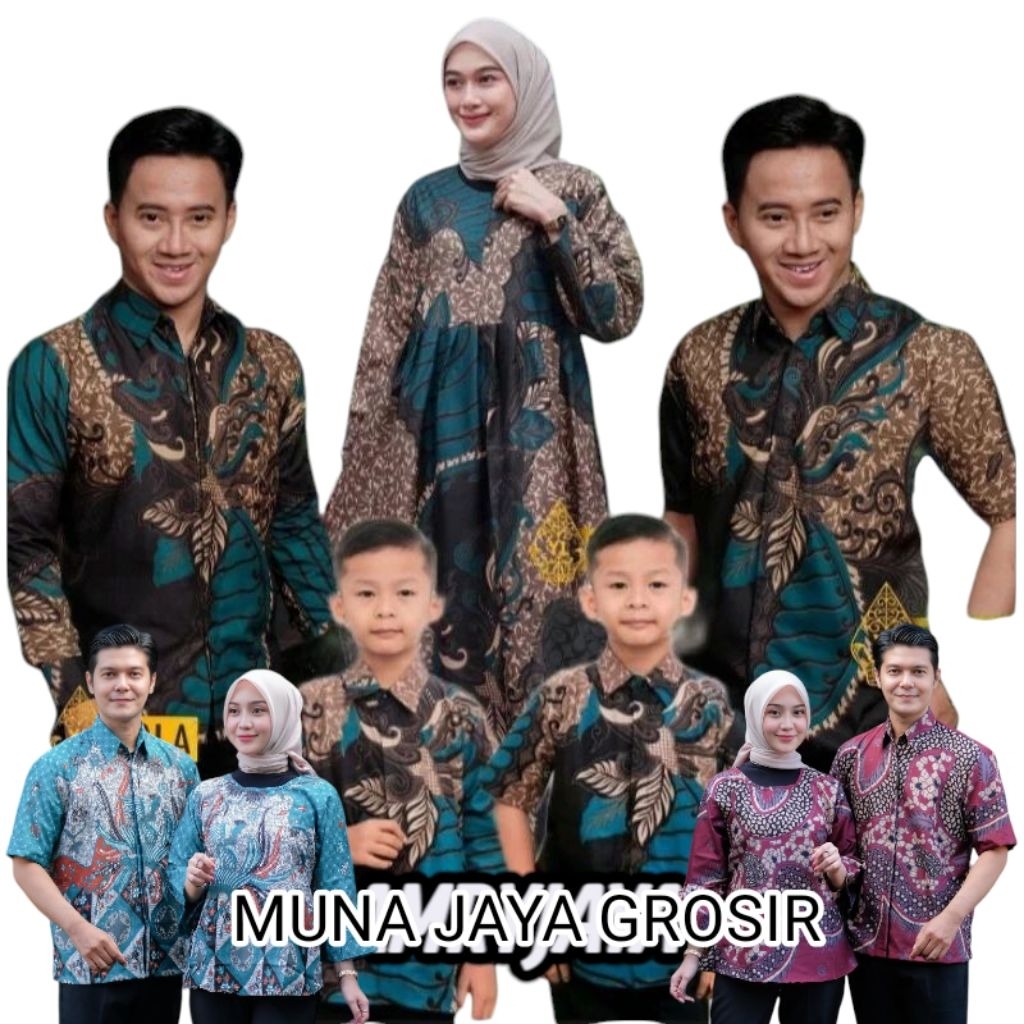 BATIK KELUARGA MOTIF SANGKURIANG HIJAU COUPLE JESSY TERBARU KERAH JAS BERBUSA COUPLE BATIK SARIMBIT 