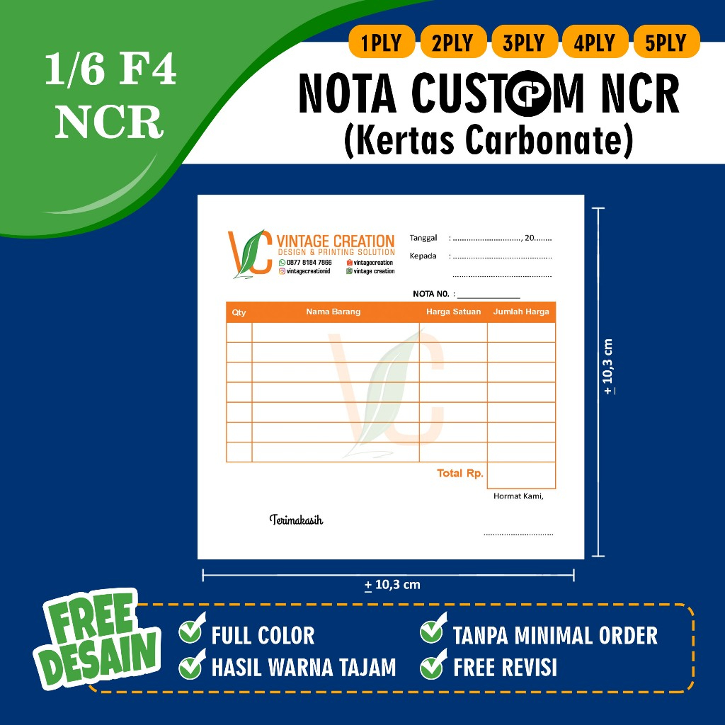 

NOTA CUSTOM NCR UKURAN 1/6 F4 FREE DESAIN (1PLY, 2PLY, 3PLY, 4PLY, 5PLY)