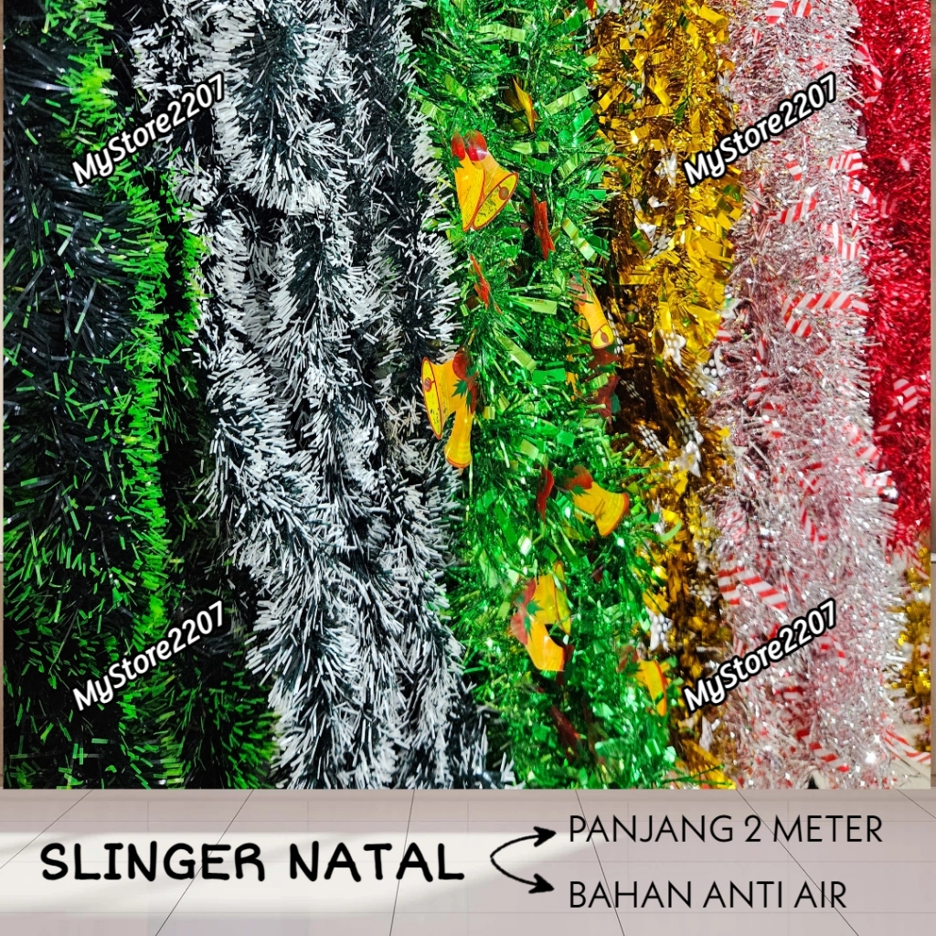(2 METER) SLINGER NATAL HIASAN NATAL DEKORASI NATAL MERAH SILVER BIRU HIJAU SALJU 2 METER