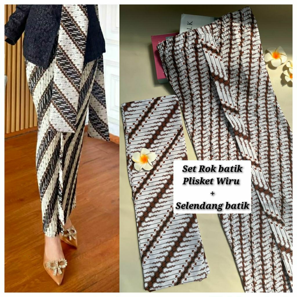 Rok Batik Plisket Wiru & Selendang Batik / Paket Rok Batik Wiru dan Selendang Batik / Set Kondangan 