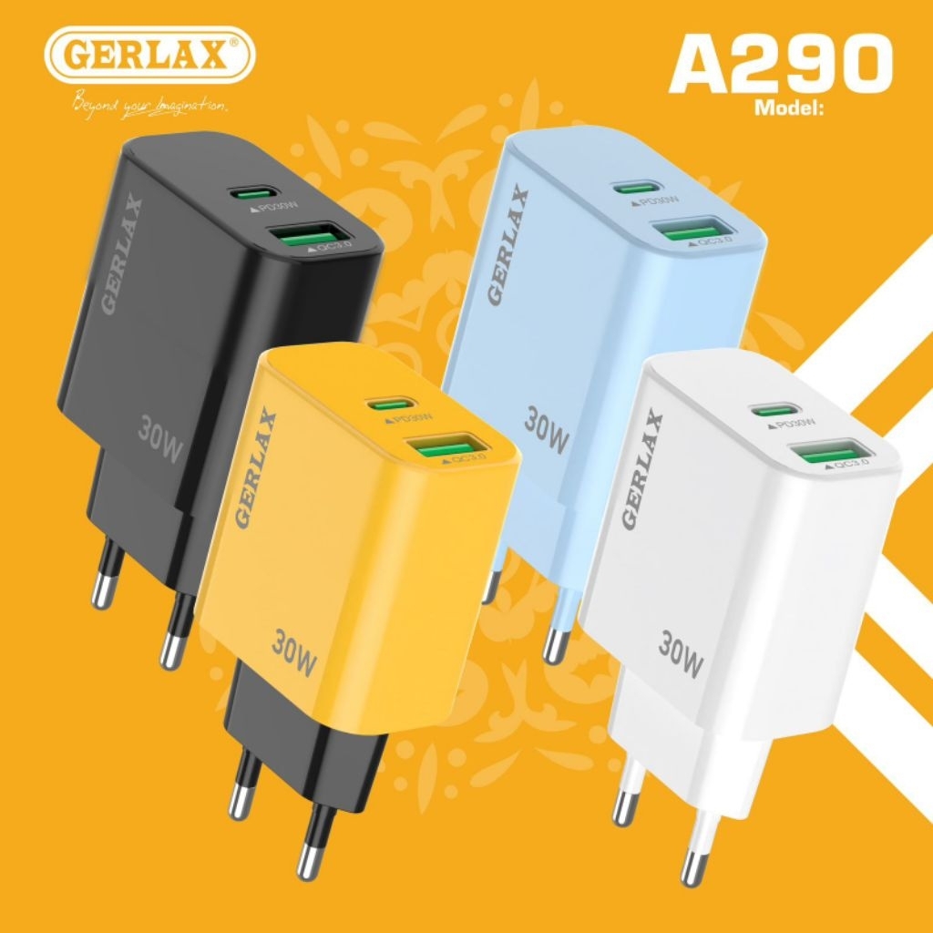 GERLAX A290 30W Batok Charger Single PD + QC 3.0 POWER ADAPTER
