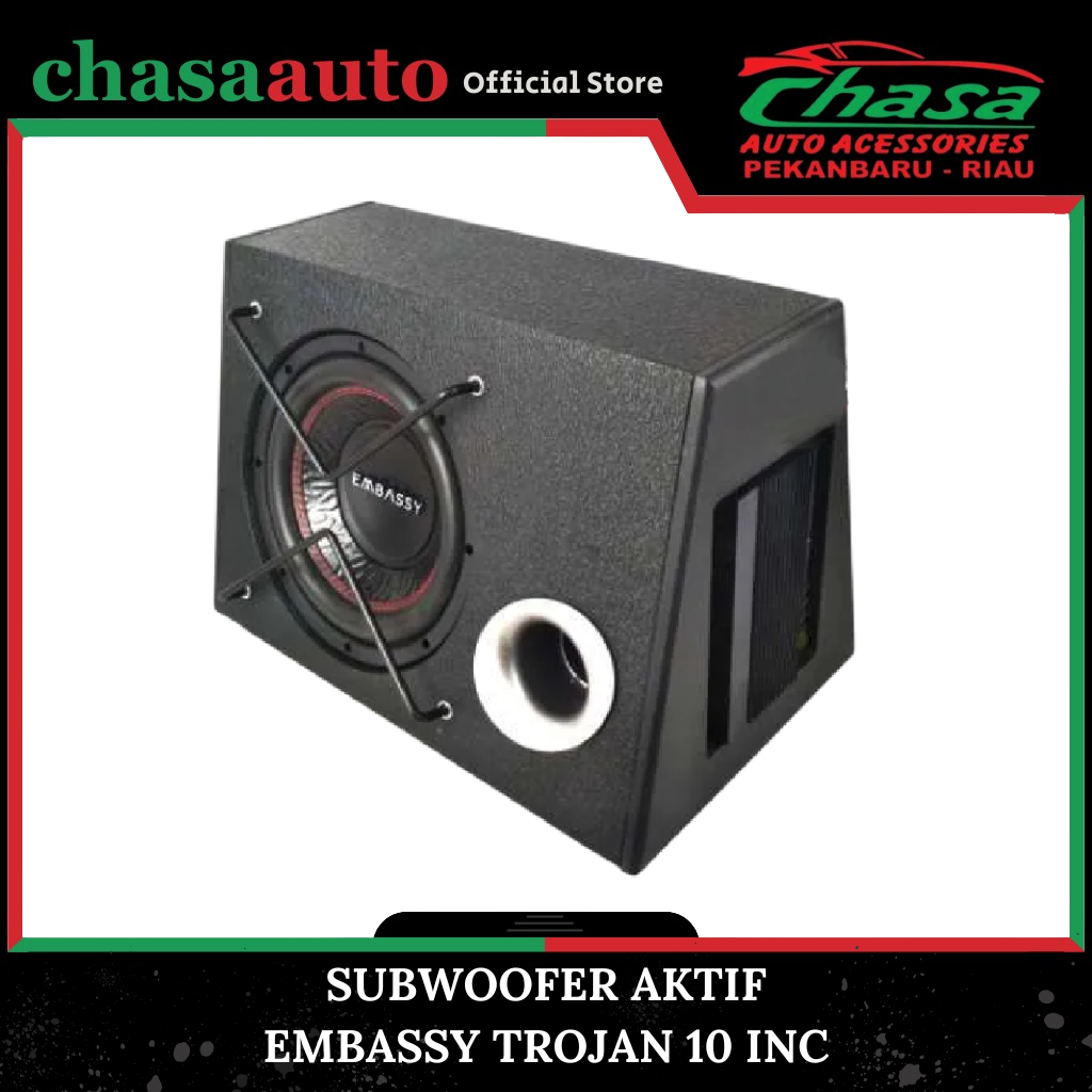 (CHASA) SPEAKER MOBIL SUBWOOFER AKTIF EMBASSY TROJAN BASSBOX 10 INCHI