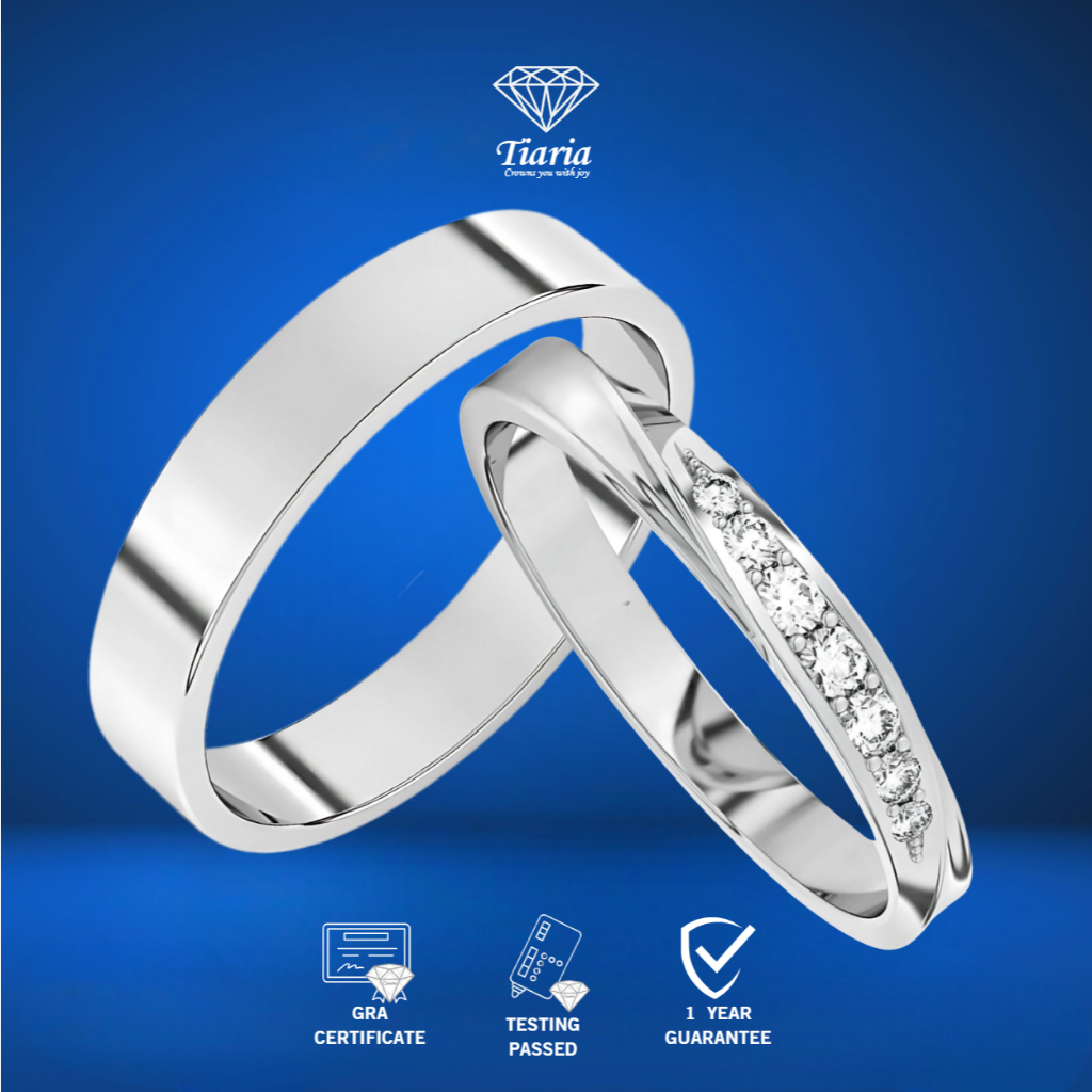 Cincin Couple Titanium Silver 950 & Perak 92% Lapis Emas 8K Garansi Anti Karat Moissanite GRA--AEA08