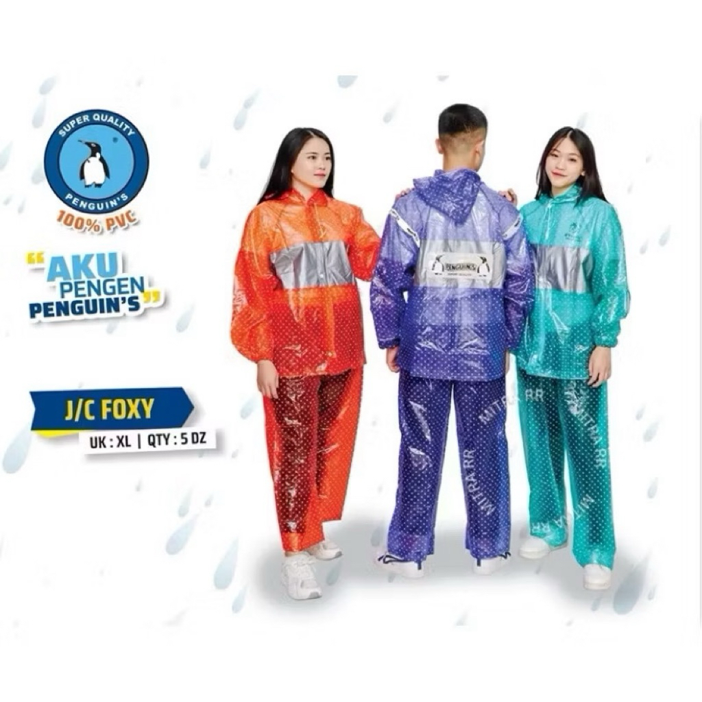 Mantel Jas Hujan Jaket Celana Penguins Foxy Polkadot Pinguin XL