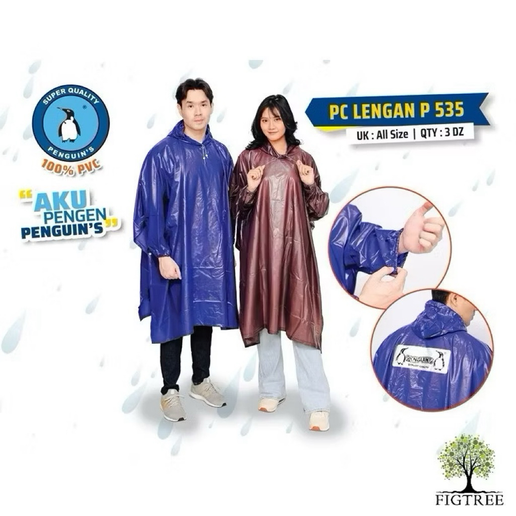 Jas Hujan Poncho Lengan Kelelawar Pinguins Mantel Pinguin P-535