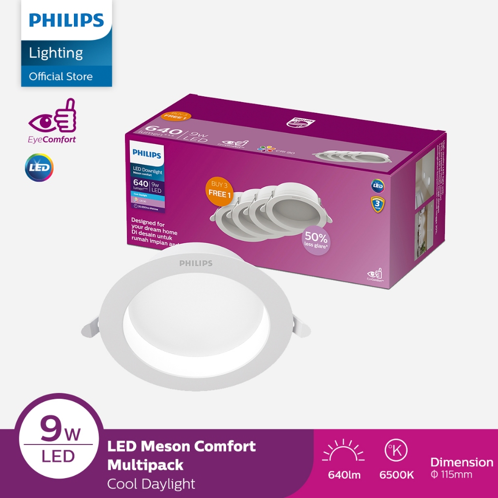 Philips LED Downlight Meson Comfort 9W 65K Putih - Multipack isi 4