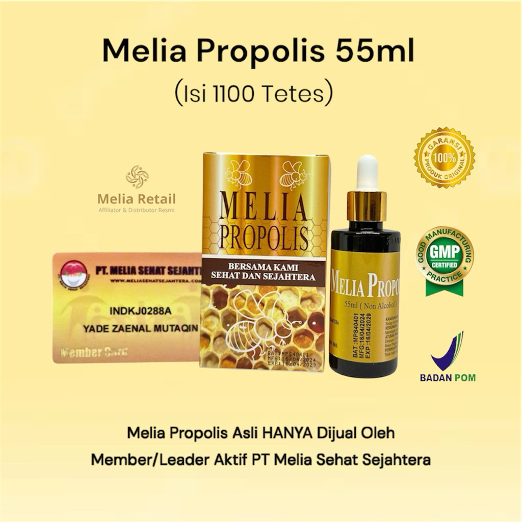 Melia Propolis 55ml Asli 100% Propolis Original Dari Member Aktif PT Melia Sehat Sejahtera Kemasan T