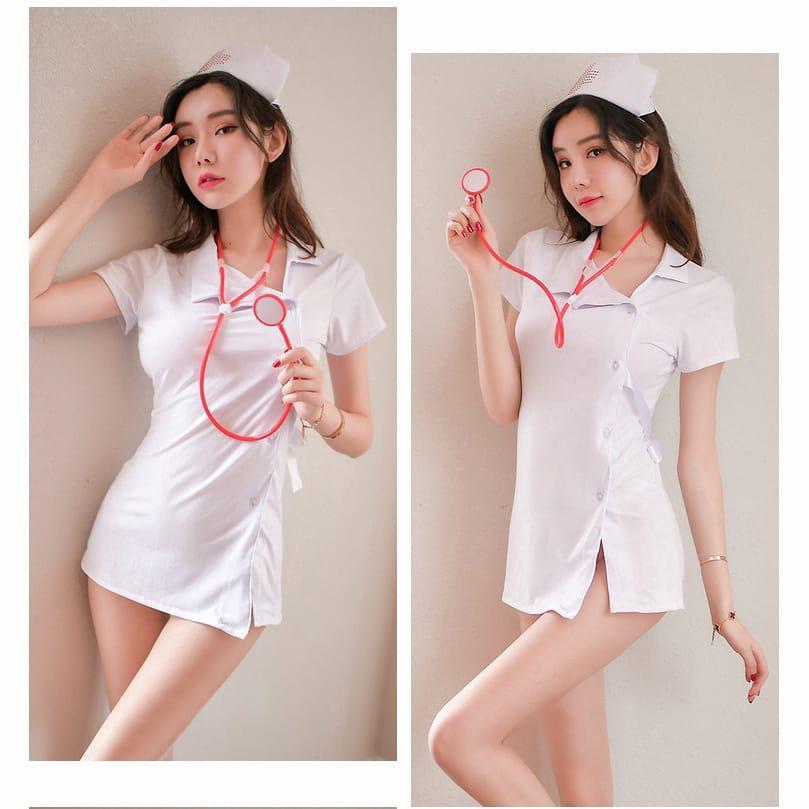 Sexy Lingerie Nurse White Cosplay Baju Putih Suster Dokter Wanita
