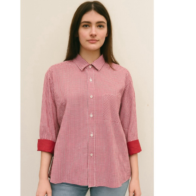 KEMEJA TARTAN KOTAK KOTAK MERAH XL KATUN LD 116