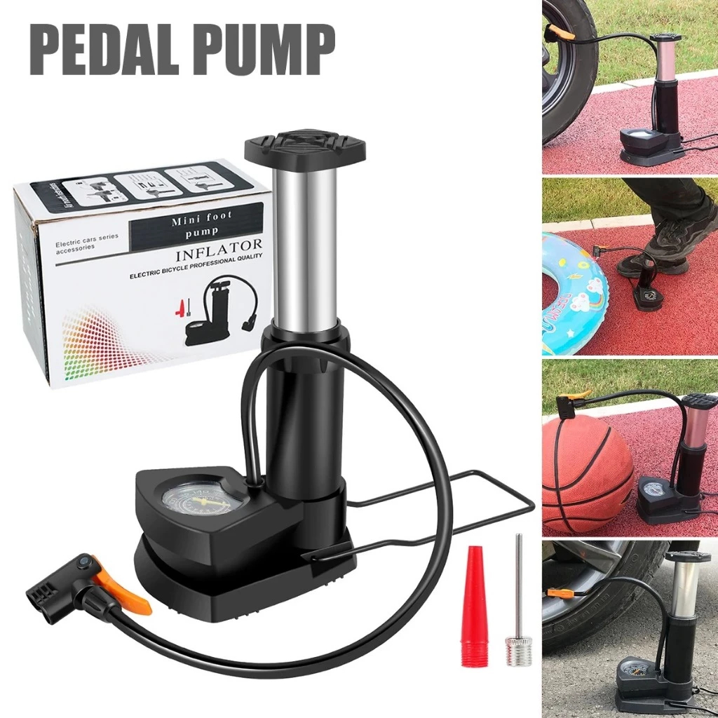 Pompa Ban Sepeda Sepedah Motor Listrik Bola Basket Balon Kolam Karet Angin Elektrik Electric Gunung Mtb Fixie Injak Portabel Portable Bike Pump 160 PSI foot trample Gauge 2 tipe Nozzle Presta Dunlop Schrader Valve Manual Tire Mini Foot Pump Inflator