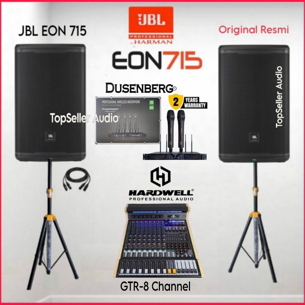 Paket Sound System Speaker Aktif JBL EON 715 Original Mixer Hardwell GTR-8 Pro 8 Channel Usb Rekam B